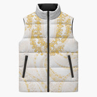 Aloha Lei Onaona Sleeveless Puffer Jacket Beige Hawaiian Tribal Pattern - Polynesian Pride