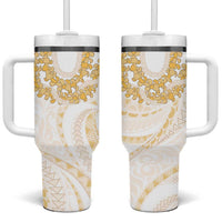 Aloha Lei Onaona Tumbler With Handle Beige Hawaiian Tribal Pattern LT9 One Size: 40 oz Beige - Polynesian Pride