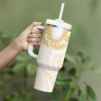 Aloha Lei Onaona Tumbler With Handle Beige Hawaiian Tribal Pattern LT9 - Polynesian Pride