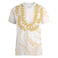 Aloha Lei Onaona Women V-Neck T-Shirt Beige Hawaiian Tribal Pattern