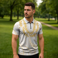 Aloha Lei Onaona Zipper Polo Shirt Beige Hawaiian Tribal Pattern - Polynesian Pride