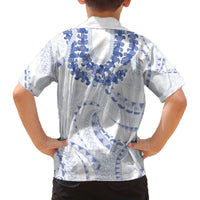 Aloha Lei Onaona Family Matching Off The Shoulder Long Sleeve Dress and Hawaiian Shirt Navy Blue Hawaiian Tribal Pattern LT9 - Polynesian Pride