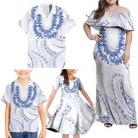 Aloha Lei Onaona Family Matching Off Shoulder Maxi Dress and Hawaiian Shirt Navy Blue Hawaiian Tribal Pattern LT9 - Polynesian Pride