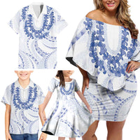 Aloha Lei Onaona Family Matching Off Shoulder Short Dress and Hawaiian Shirt Navy Blue Hawaiian Tribal Pattern LT9 - Polynesian Pride
