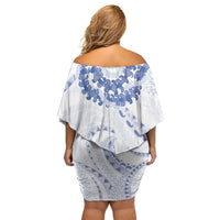 Aloha Lei Onaona Family Matching Off Shoulder Short Dress and Hawaiian Shirt Navy Blue Hawaiian Tribal Pattern LT9 - Polynesian Pride