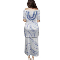 Aloha Lei Onaona Family Matching Puletasi and Hawaiian Shirt Navy Blue Hawaiian Tribal Pattern