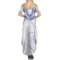 Aloha Lei Onaona Family Matching Summer Maxi Dress and Hawaiian Shirt Navy Blue Hawaiian Tribal Pattern LT9 - Polynesian Pride