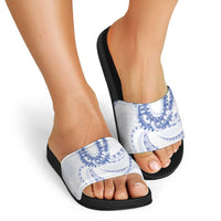 Aloha Lei Onaona Slide Sandals Navy Blue Hawaiian Tribal Pattern - Polynesian Pride