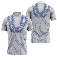 Aloha Lei Onaona Zipper Polo Shirt Navy Blue Hawaiian Tribal Pattern - Polynesian Pride