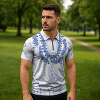 Aloha Lei Onaona Zipper Polo Shirt Navy Blue Hawaiian Tribal Pattern - Polynesian Pride