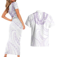 Aloha Lei Onaona Couples Matching Short Sleeve Bodycon Dress and Hawaiian Shirt Purple Hawaiian Tribal Pattern LT9 - Polynesian Pride