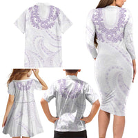 Aloha Lei Onaona Family Matching Long Sleeve Bodycon Dress and Hawaiian Shirt Purple Hawaiian Tribal Pattern LT9 - Polynesian Pride