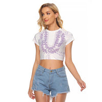 Aloha Lei Onaona Raglan Cropped T Shirt Purple Hawaiian Tribal Pattern