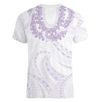 Aloha Lei Onaona Women V-Neck T-Shirt Purple Hawaiian Tribal Pattern