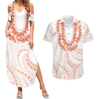 Aloha Lei Onaona Couples Matching Summer Maxi Dress and Hawaiian Shirt Red Hawaiian Tribal Pattern