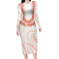 Aloha Lei Onaona Family Matching Long Sleeve Bodycon Dress and Hawaiian Shirt Red Hawaiian Tribal Pattern LT9 Mom's Dress Red - Polynesian Pride