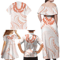 Aloha Lei Onaona Family Matching Off Shoulder Maxi Dress and Hawaiian Shirt Red Hawaiian Tribal Pattern LT9 - Polynesian Pride