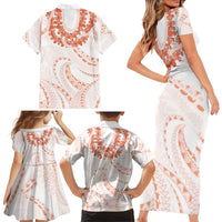 Aloha Lei Onaona Family Matching Short Sleeve Bodycon Dress and Hawaiian Shirt Red Hawaiian Tribal Pattern LT9 - Polynesian Pride