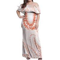 Aloha Lei Onaona Off Shoulder Maxi Dress Red Hawaiian Tribal Pattern