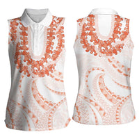 Aloha Lei Onaona Women Sleeveless Polo Shirt Red Hawaiian Tribal Pattern
