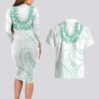 Aloha Lei Onaona Couples Matching Long Sleeve Bodycon Dress and Hawaiian Shirt Sage Green Hawaiian Tribal Pattern LT9 - Polynesian Pride