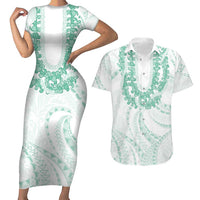 Aloha Lei Onaona Couples Matching Short Sleeve Bodycon Dress and Hawaiian Shirt Sage Green Hawaiian Tribal Pattern LT9 Green - Polynesian Pride