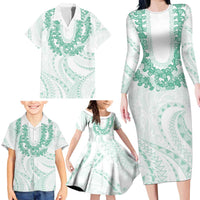 Aloha Lei Onaona Family Matching Long Sleeve Bodycon Dress and Hawaiian Shirt Sage Green Hawaiian Tribal Pattern LT9 - Polynesian Pride