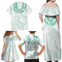 Aloha Lei Onaona Family Matching Off Shoulder Maxi Dress and Hawaiian Shirt Sage Green Hawaiian Tribal Pattern LT9 - Polynesian Pride