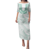 Aloha Lei Onaona Family Matching Puletasi and Hawaiian Shirt Sage Green Hawaiian Tribal Pattern LT9 Mom's Dress Green - Polynesian Pride
