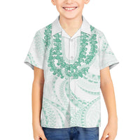 Aloha Lei Onaona Family Matching Short Sleeve Bodycon Dress and Hawaiian Shirt Sage Green Hawaiian Tribal Pattern LT9 Son's Shirt Green - Polynesian Pride