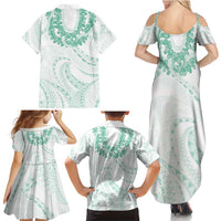 Aloha Lei Onaona Family Matching Summer Maxi Dress and Hawaiian Shirt Sage Green Hawaiian Tribal Pattern LT9 - Polynesian Pride