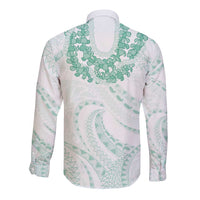 Aloha Lei Onaona Long Sleeve Button Shirt Sage Green Hawaiian Tribal Pattern