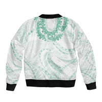 Aloha Lei Onaona Sleeve Zip Bomber Jacket Sage Green Hawaiian Tribal Pattern
