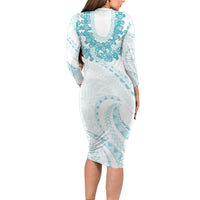 Aloha Lei Onaona Family Matching Long Sleeve Bodycon Dress and Hawaiian Shirt Teal Hawaiian Tribal Pattern LT9 - Polynesian Pride