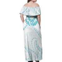 Aloha Lei Onaona Family Matching Off Shoulder Maxi Dress and Hawaiian Shirt Teal Hawaiian Tribal Pattern LT9 - Polynesian Pride
