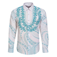 Aloha Lei Onaona Family Matching Summer Maxi Dress and Hawaiian Shirt Teal Hawaiian Tribal Pattern LT9 Dad's Shirt - Long Sleeve Teal - Polynesian Pride