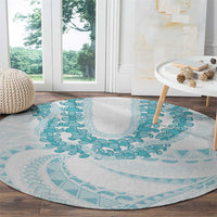 Aloha Lei Onaona Round Carpet Teal Hawaiian Tribal Pattern