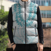 Aloha Lei Onaona Sleeveless Puffer Jacket Teal Hawaiian Tribal Pattern - Polynesian Pride