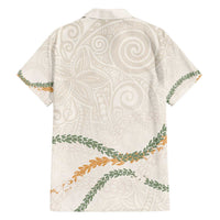 Aloha Lei Mikioi Family Matching Off The Shoulder Long Sleeve Dress and Hawaiian Shirt Beige Polynesian Tribal Tatau Pattern LT9 - Polynesian Pride