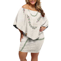 Aloha Lei Mikioi Family Matching Off Shoulder Short Dress and Hawaiian Shirt Beige Polynesian Tribal Tatau Pattern LT9 Mom's Dress Beige - Polynesian Pride