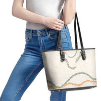 Aloha Lei Mikioi Leather Tote Bag Beige Polynesian Tribal Tatau Pattern
