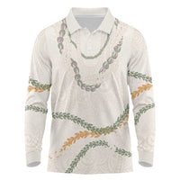 Aloha Lei Mikioi Long Sleeve Polo Shirt Beige Polynesian Tribal Tatau Pattern