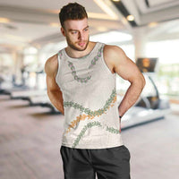 Aloha Lei Mikioi Men Tank Top Beige Polynesian Tribal Tatau Pattern