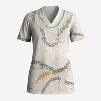 Aloha Lei Mikioi Scrub Top Beige Polynesian Tribal Tatau Pattern - Polynesian Pride