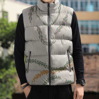 Aloha Lei Mikioi Sleeveless Puffer Jacket Beige Polynesian Tribal Tatau Pattern - Polynesian Pride