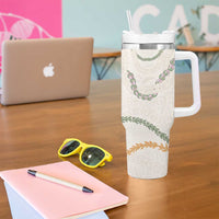 Aloha Lei Mikioi Tumbler With Handle Beige Polynesian Tribal Tatau Pattern