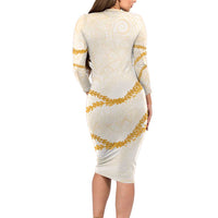 Aloha Lei Mikioi Family Matching Long Sleeve Bodycon Dress and Hawaiian Shirt Gold Polynesian Tribal Tatau Pattern LT9 - Polynesian Pride