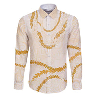 Aloha Lei Mikioi Family Matching Off The Shoulder Long Sleeve Dress and Hawaiian Shirt Gold Polynesian Tribal Tatau Pattern LT9 Dad's Shirt - Long Sleeve Gold - Polynesian Pride