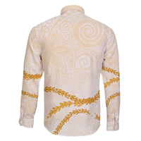 Aloha Lei Mikioi Family Matching Off The Shoulder Long Sleeve Dress and Hawaiian Shirt Gold Polynesian Tribal Tatau Pattern LT9 - Polynesian Pride