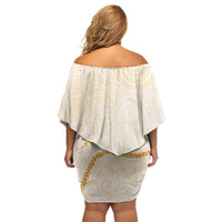 Aloha Lei Mikioi Off Shoulder Short Dress Gold Polynesian Tribal Tatau Pattern LT9 - Polynesian Pride
